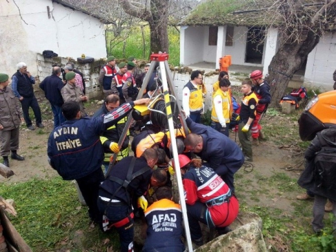 Germencik'de ekipler kuyuya düşen şahıs için seferber oldu