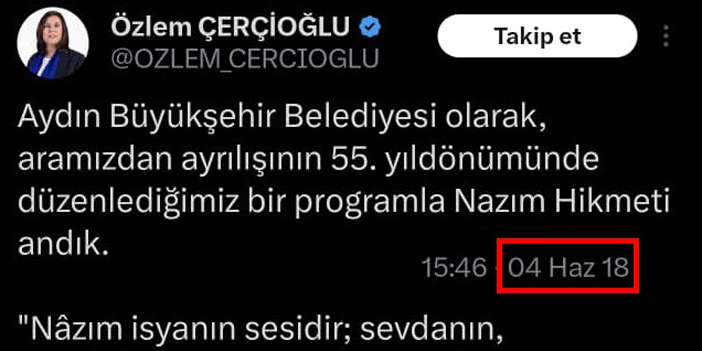 ÖZLEM ÇERÇİOĞLU AK PARTİ’YE GEÇİNCE NAZIM HİKMET’İ SESSİZLİĞE GÖMDÜ